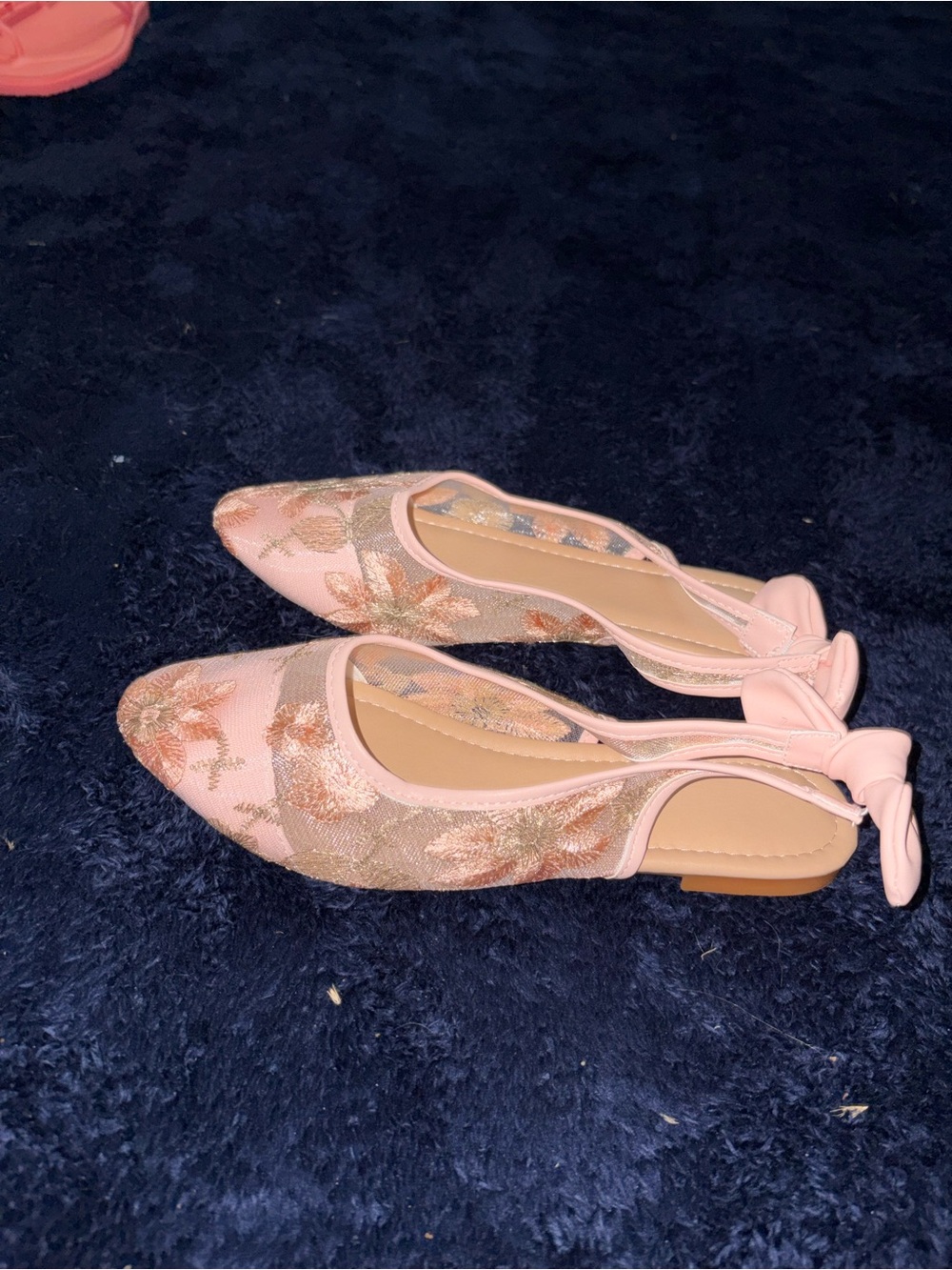 Pink Floral Mesh Pointed-Toe Slingback Flats